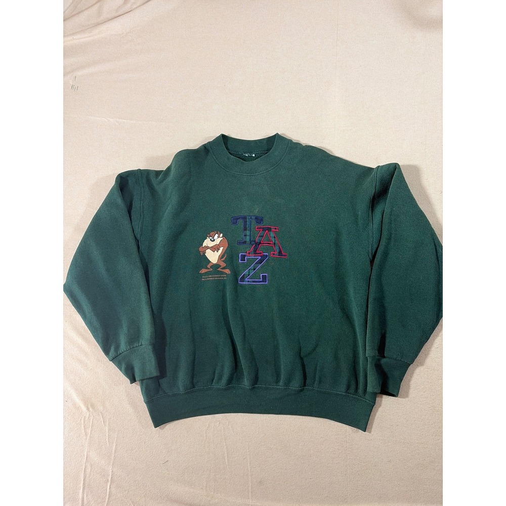 Vintage 1995 Warner Bros Taz Tasmanian Devil Sweatshirt Green 90s Looney Tunes L
